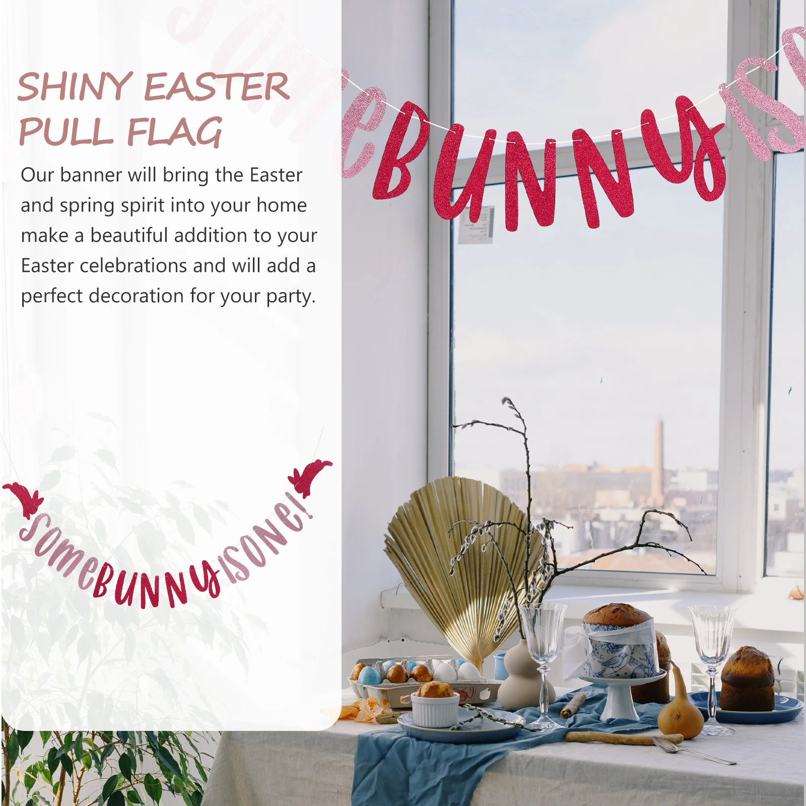 

2Pcs Rabbit Tassel Easter Banner Delicate Hanging Bunting for Easter Party Decor Festive Spring Celebration Decoration