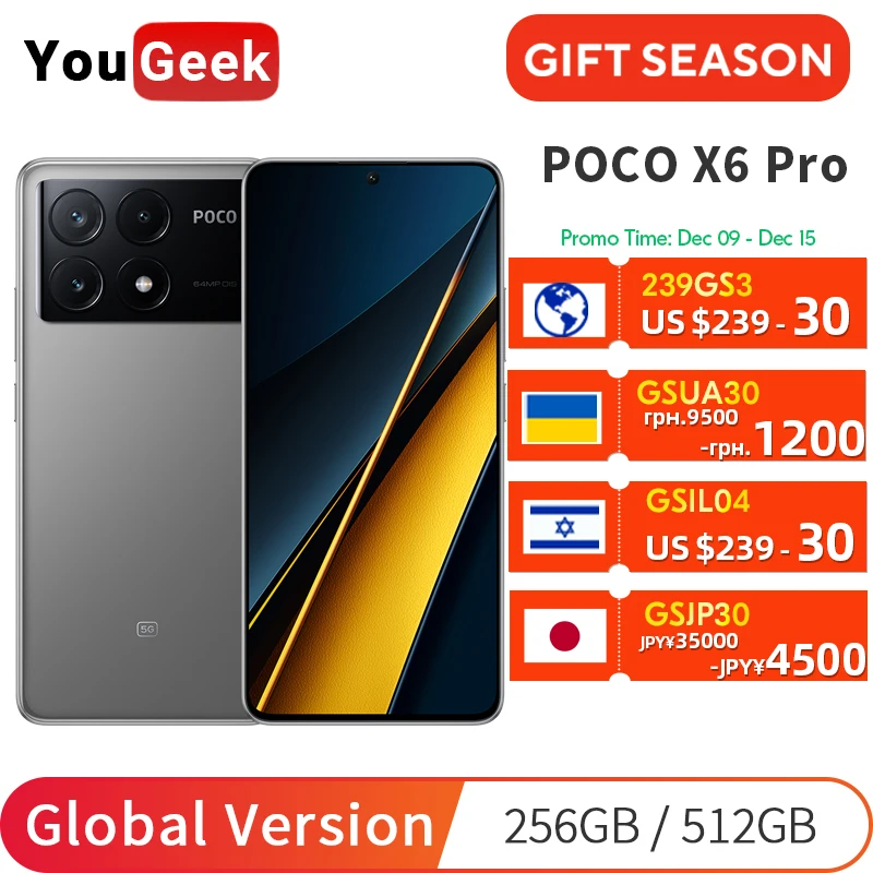 Global Version POCO X6 Pro 5G Smartphone 120Hz 1.5K AMOLED Display 64MP OIS Camera 67W Turbo Charging MTK Dimensity 8300-Ultra