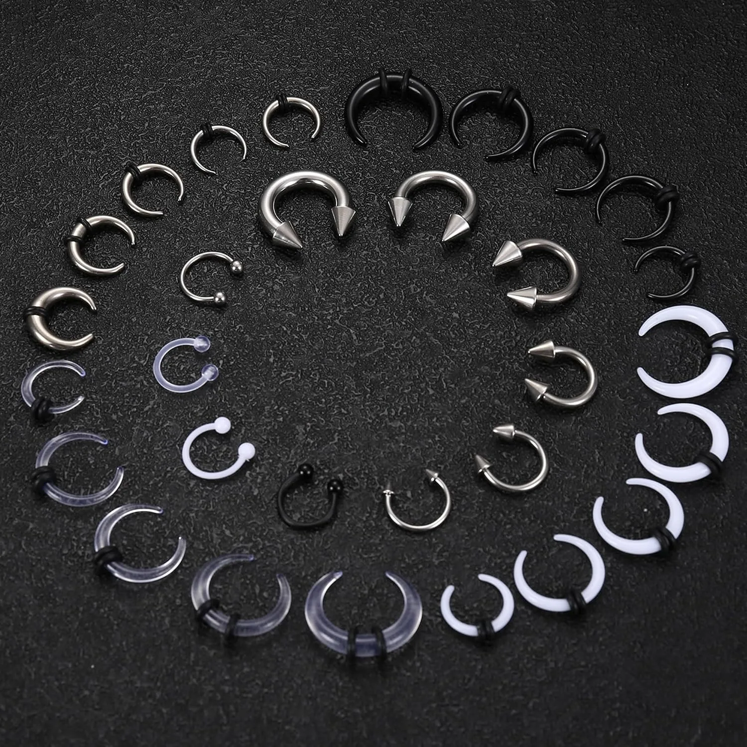 Drperfect Septum Stretching for Women Men Acryli Stainless Steel 16G-6G Horseshoe Septum Ring Piercing Jewel Nose Ear Cartilage