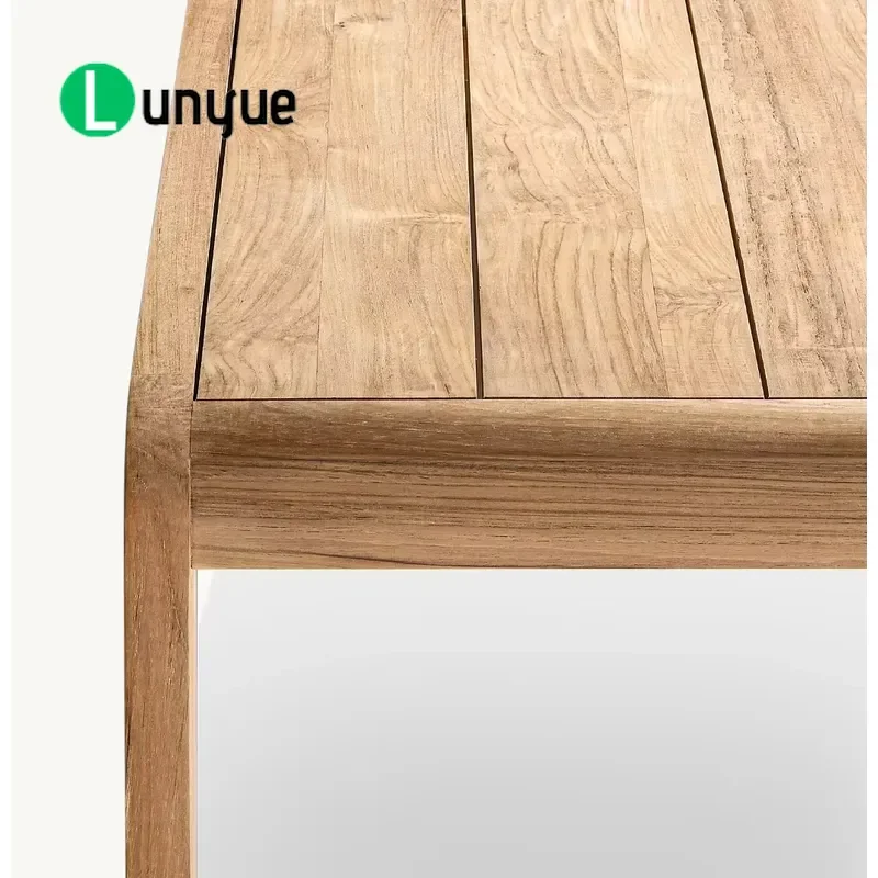 Modern Teak Outdoor Dining Table Set Solid Wood Rectangle Garden Furniture for Hotel Cafe Patio Durable Weather Resistant