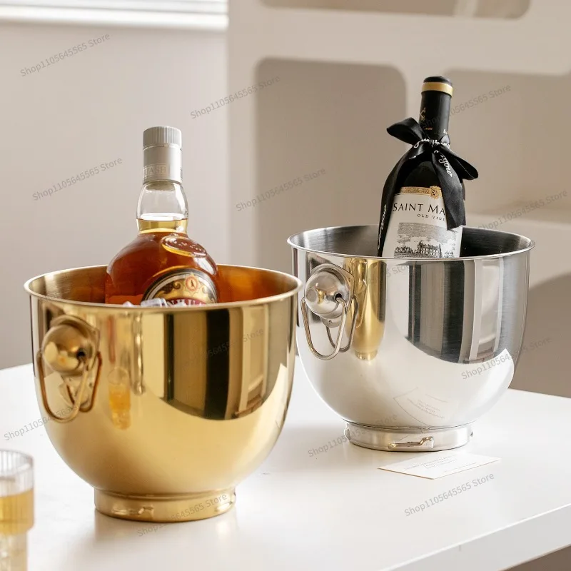 For Stainless Steel Ice Bucket Premium Sense Thickened Ice  Cooling  with Handle Chilled Wine