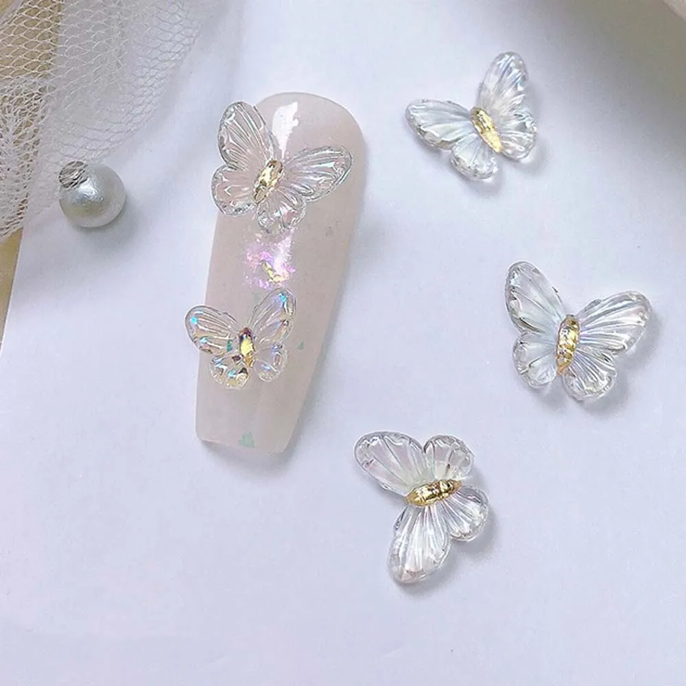 30pcs AB Crystal Butterfly Nail Art Charm 3D Aurora Shining Gradient Butterfly Nail Decoration DIY Kawaii Nail Accessories