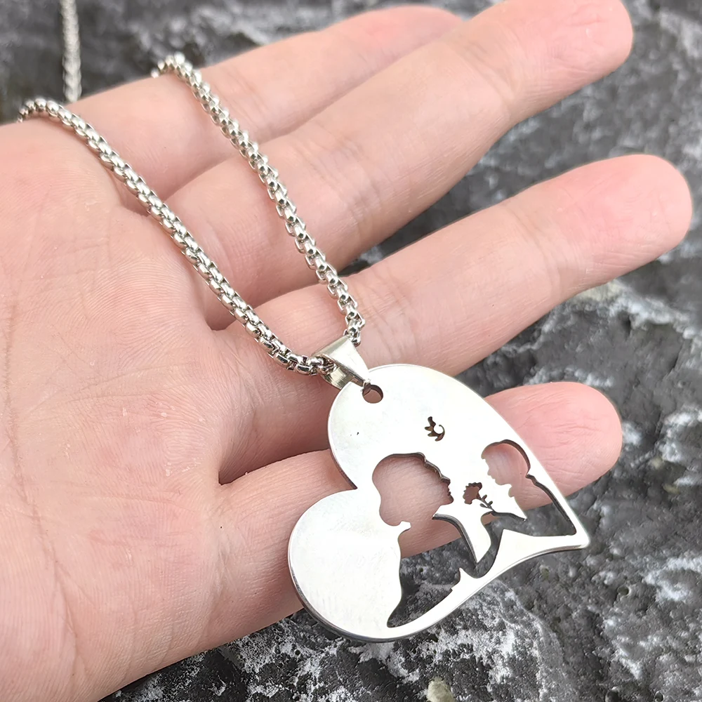 Love Heart Baby Mom Stainless Steel Necklace Women Silver Color Statement Necklaces Mother's Day Gift Jewelry N1123