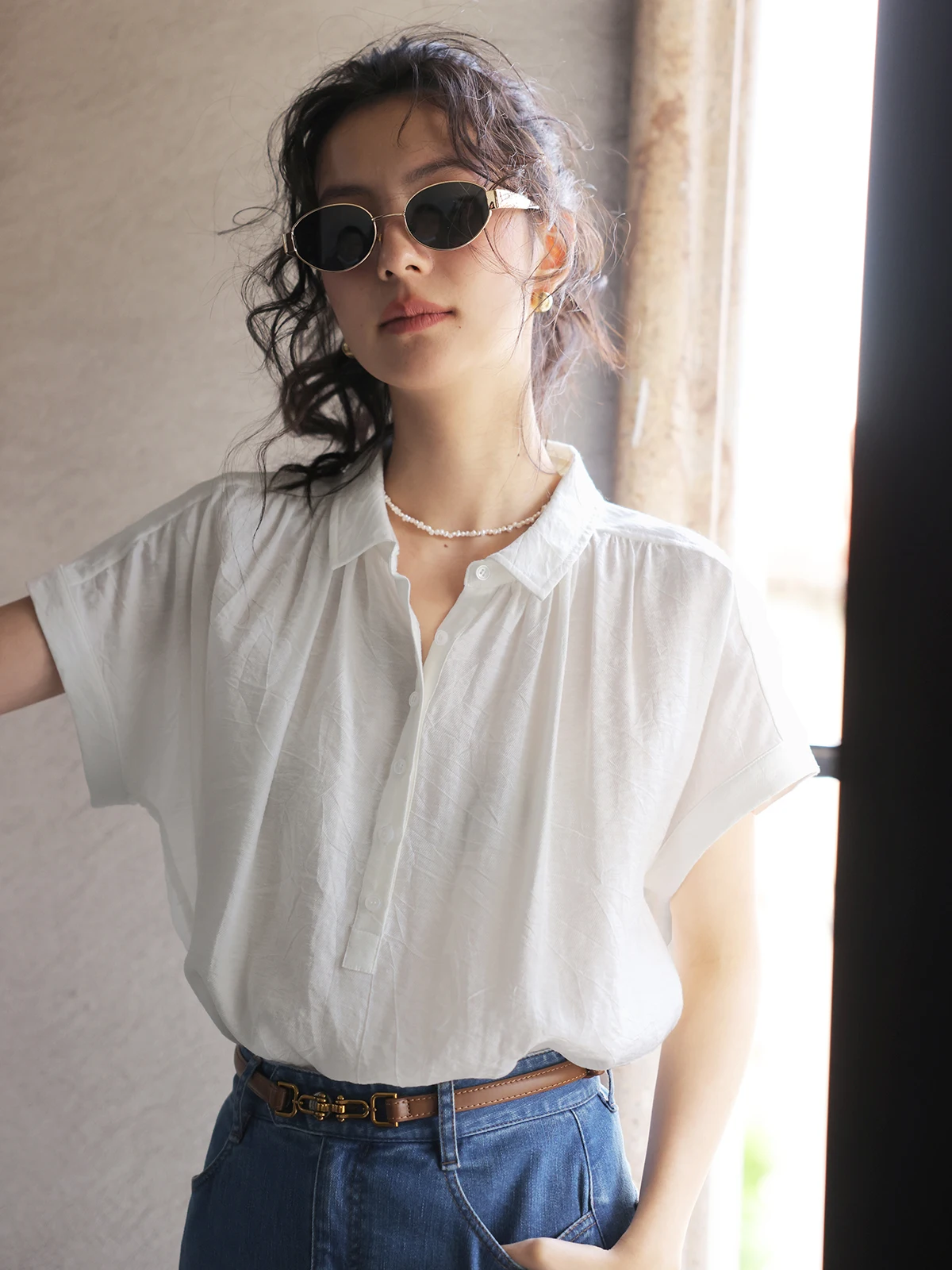 

Solighter Retro Linen Micro See-tough Svel irt Women Summer 2025 New Loose Slimming Blouse Breathable ort Sve