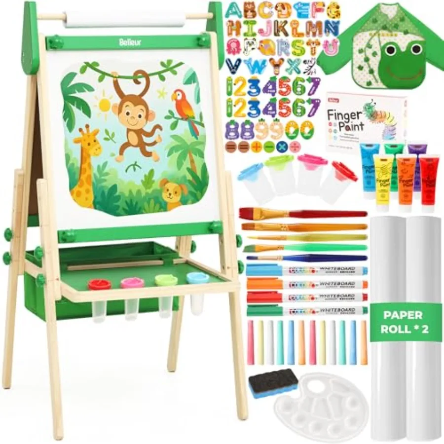 

All-in-One Art Easel for Adjustable Double Sided Easel for Toddlers with Magnetic Whiteboard Dry-Erase Chalk Board Paper Roll C