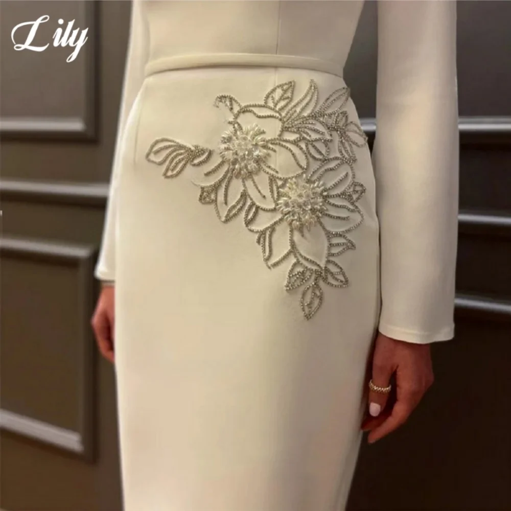 Lily White Elegant Prom Dress Embroidery Flowers Sheath Mother of the Bride Dresses Satin Ankle-Length Formal Gown Customized