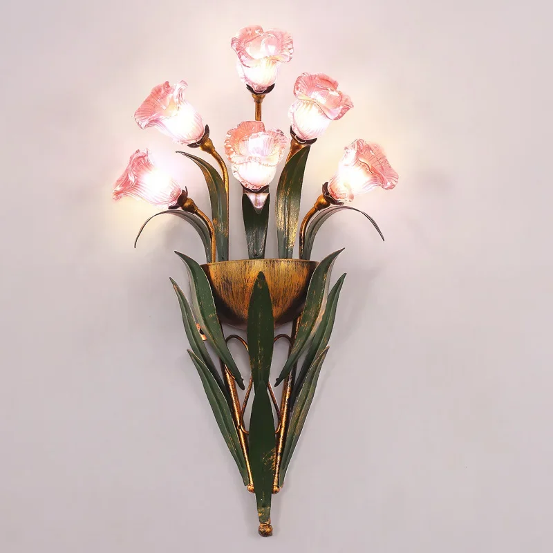 Wall lamp living room TV background wall lamp, modern simple pastoral bedroom bedside French wall