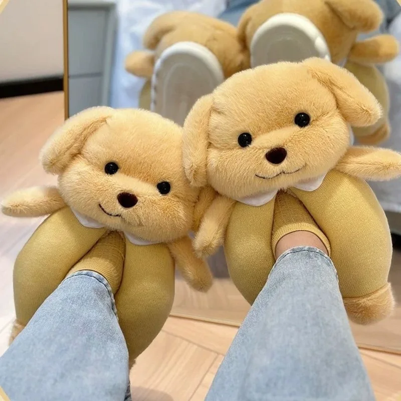 

New 3D Hug Poodle Slippers Women Cartoon Animal Indoor Shoes Winter Warm Dog Plush Slippers Woman Lady Heel Wrapped Home Shoes