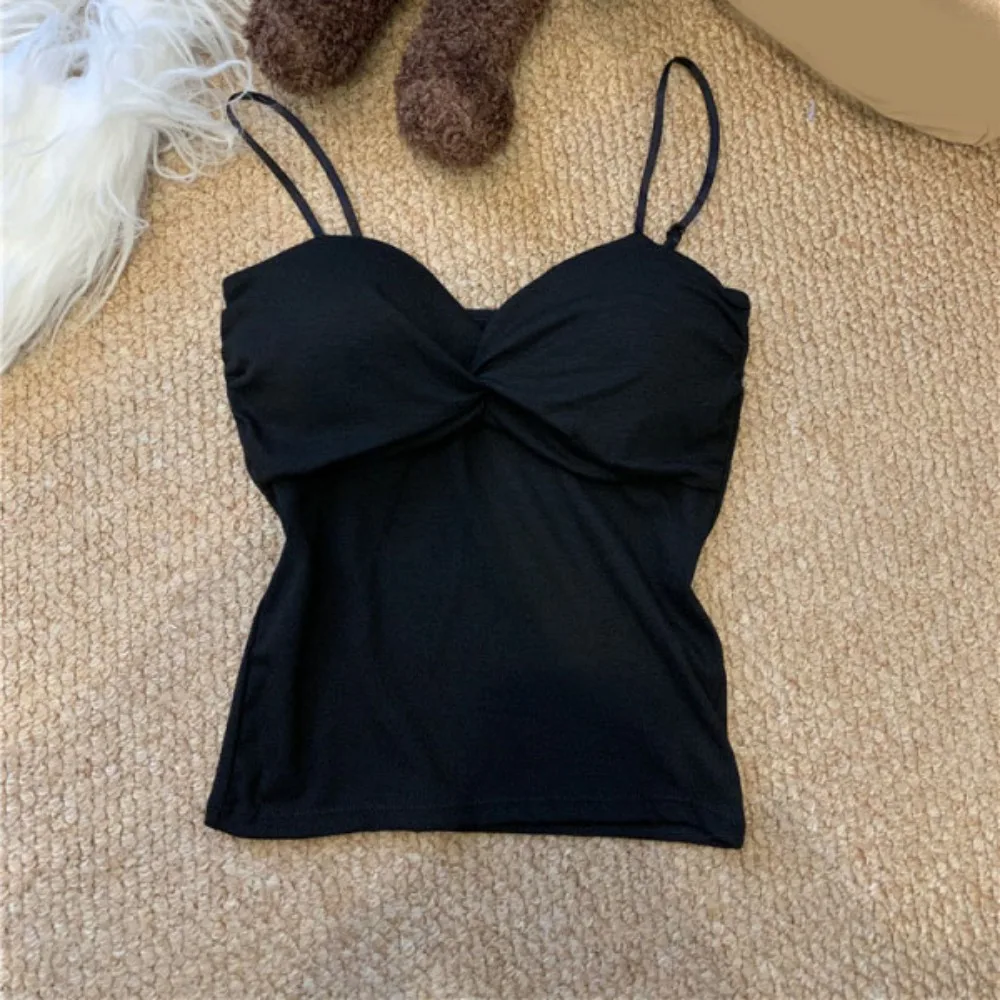 

Simple Sweet Bra with Pads Camisole Solid Color Beaudy Back Skinny Crop Tops Slim Fit Korean Style Sleeveless Vest Streetwear