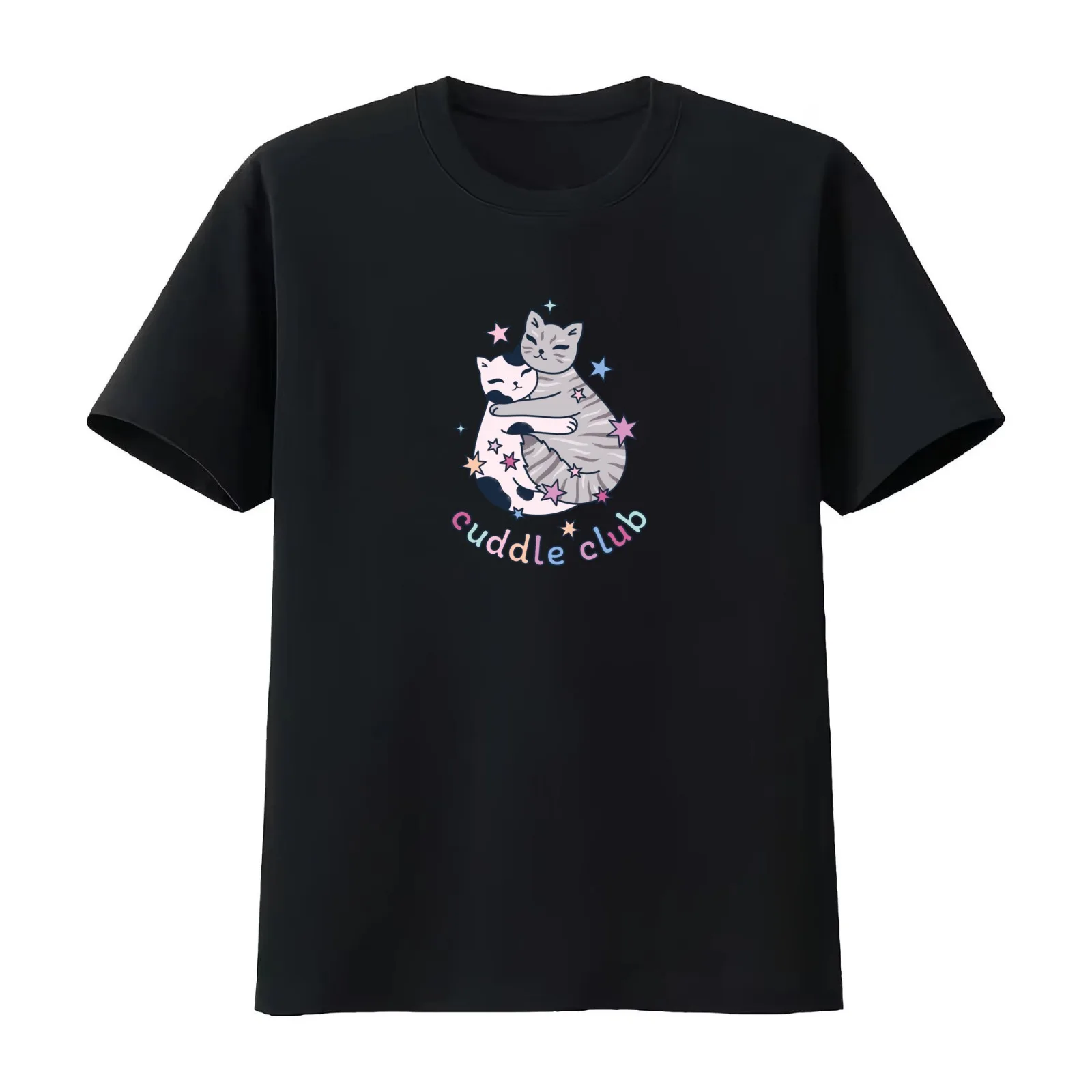 Cat Cuddle Club T-Shirt Summer Casual Cotton Tee Oversized Streetwear Tops Vintage Graphic Print Loose Fit Short Sleeve