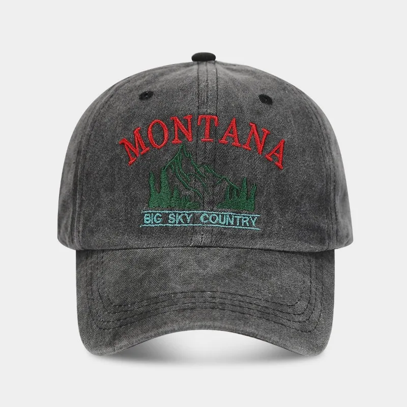 Retro-Baseballkappe mit Berggipfel-Buchstaben, bestickt, Outdoor-Sport und Freizeit, Sonnenschutz, gewaschene Entenzungenkappe