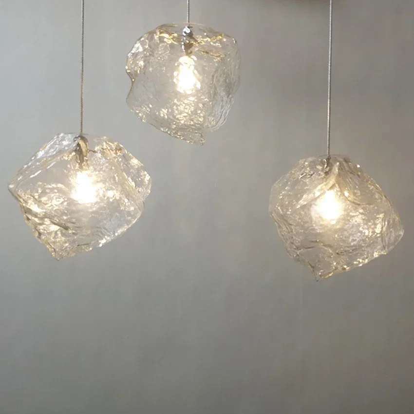 

Cube Glass Nordic Ice LED Suspension Lamp Modern Clear G4 Bulb Dining Bar Restaurant Hanging Light Fixture Creative Design