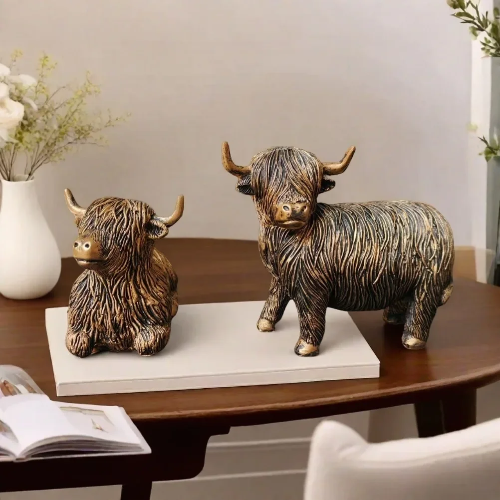 Retro High Mountain Cow Statue Resin Home Garden Ornament Home Living Room Home Decoration Entrance