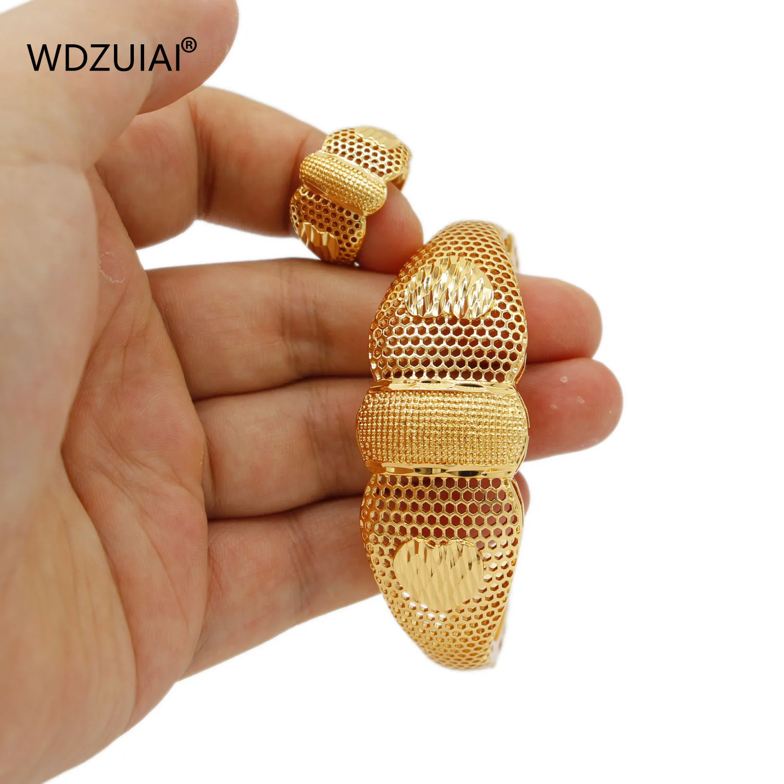 WDZUIAI BOW Bangle and Ring for Women Girls Arab Dubai Hand Bracelet Jewelry African Bridal Wedding Accessories Party Gifts