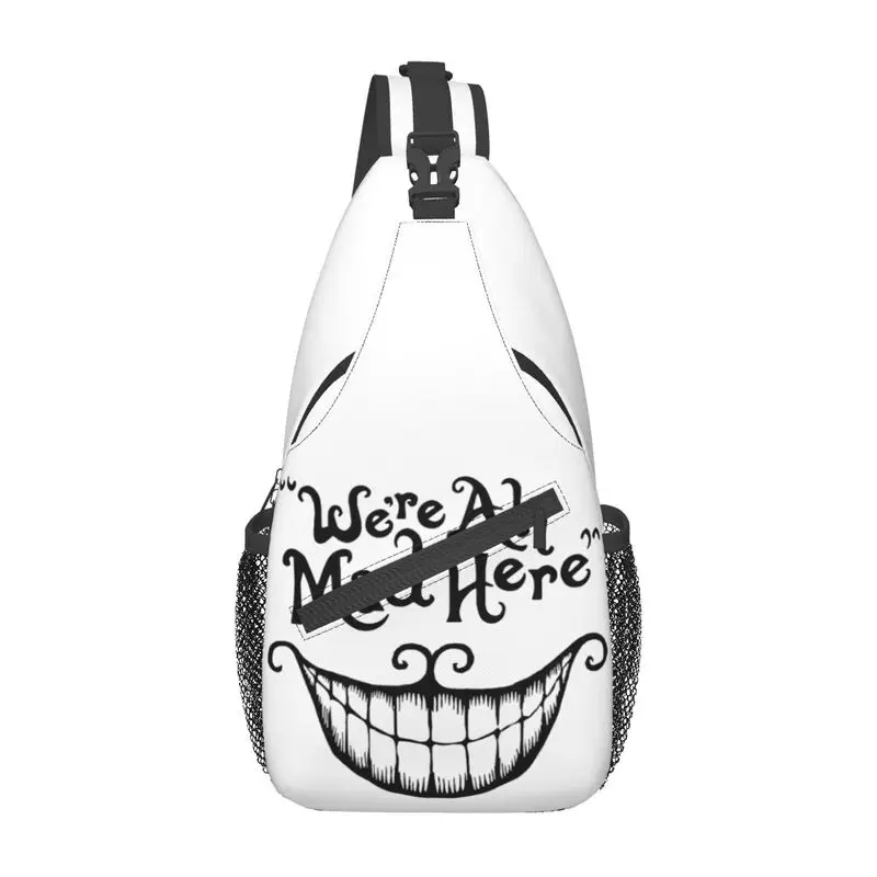 We Are All Mad Here Sling Chest Crossbody Bag Men Casual Cheshire Cat Shoulder Backpack for Hiking