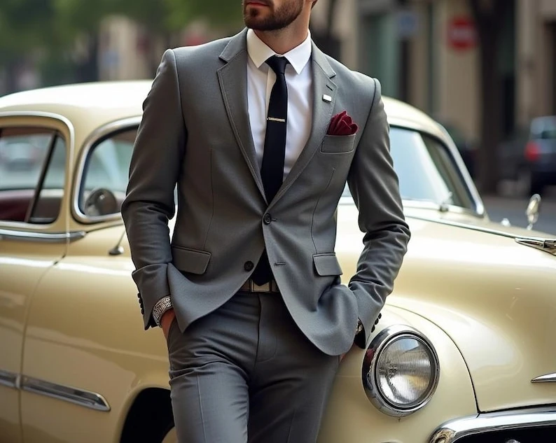 

Серый мужской костюм на заказ, комплект из двух предметов, приталенный костюм жениха, свадебная официальная одежда, пиджак + брюки