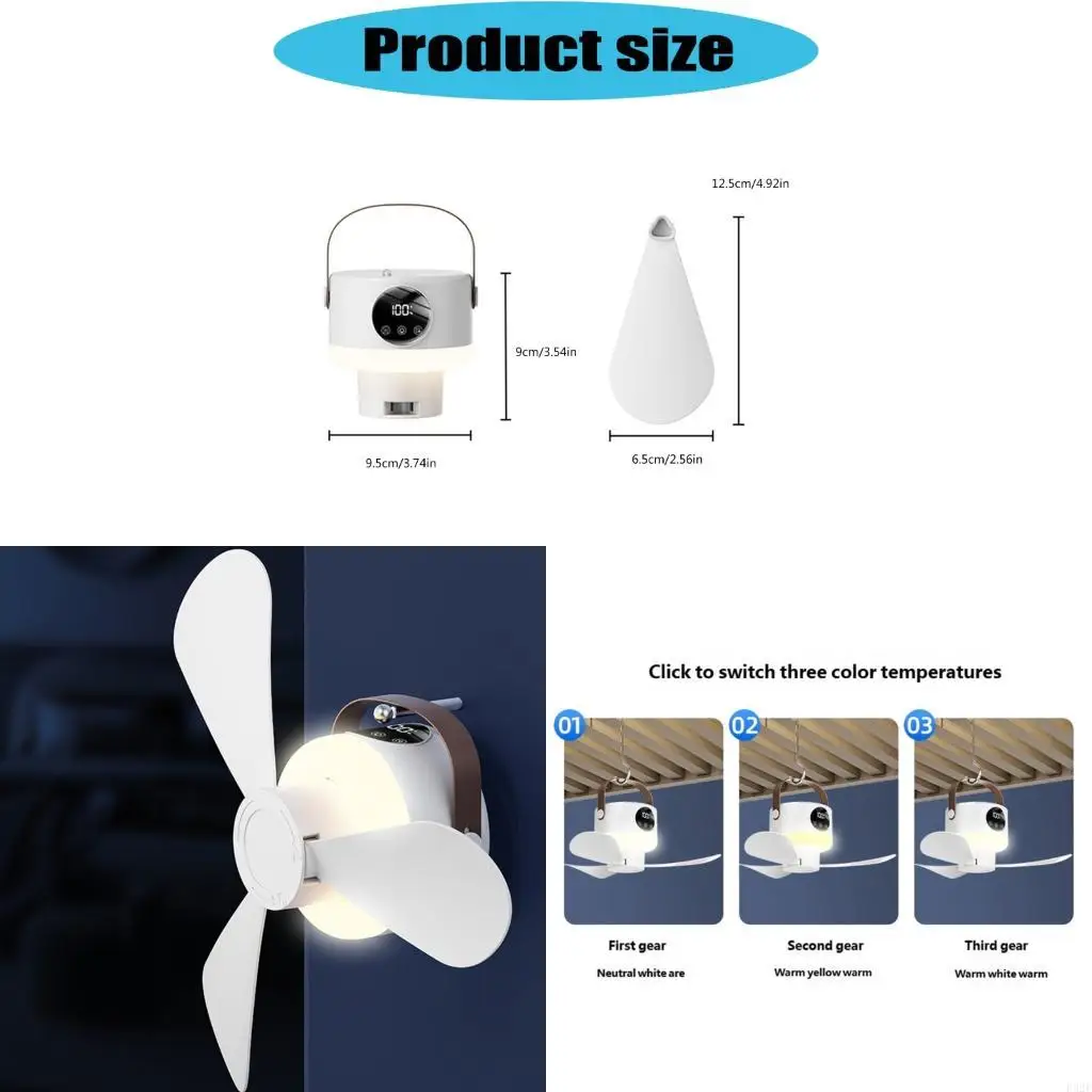 

F92F Rechargeable Camping Fan Light Energy Saving Hanging Fan Light for Camping