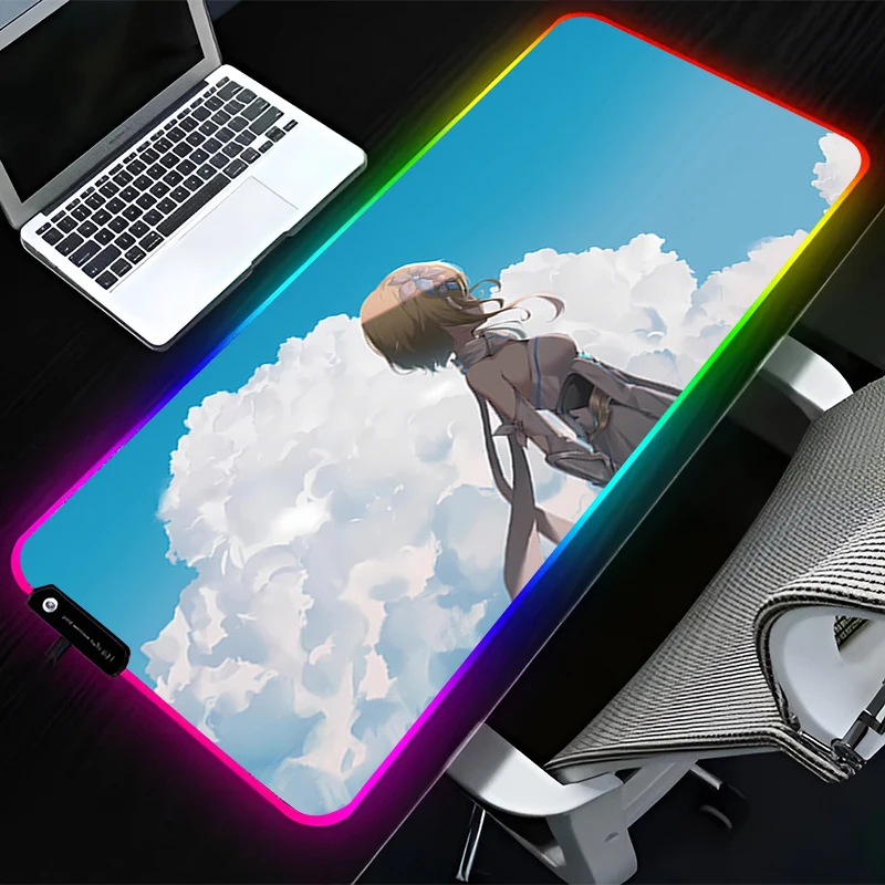 

RGB LED Mouse Pad Rubber Mousepad Extended Pad PC Accessories Desk Mat Non Slip Gaming Mats G-genshin Impact Office Keyboard Pad