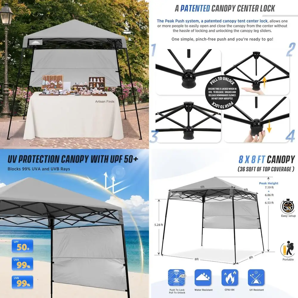 

Portable 8x8 Instant Canopy Tent with Sidewall, Slant Leg Design for Outdoor Activities, Beach, Sports, and Camping Shelter
