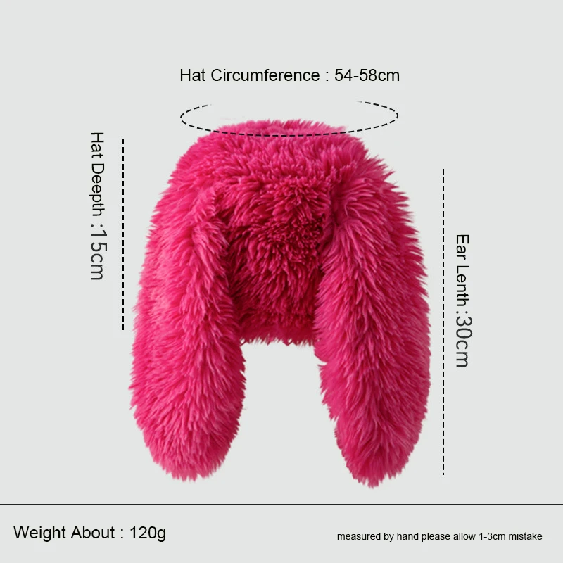 2023 New Bunny Ears Beanies Korea Ins Cute Rose Red Plush Pullover Furry Cap Winter Warm Keeping Funny Photography Women\'s Hats