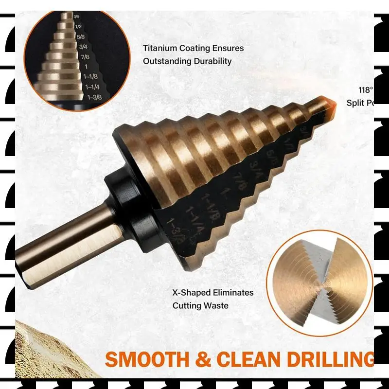 

A44U 6Pc Integrated Stepped Drill Set Drill Bit Set Multifunctional Stepped Drilling Straight Groove High-Speed Steel Drill Ream