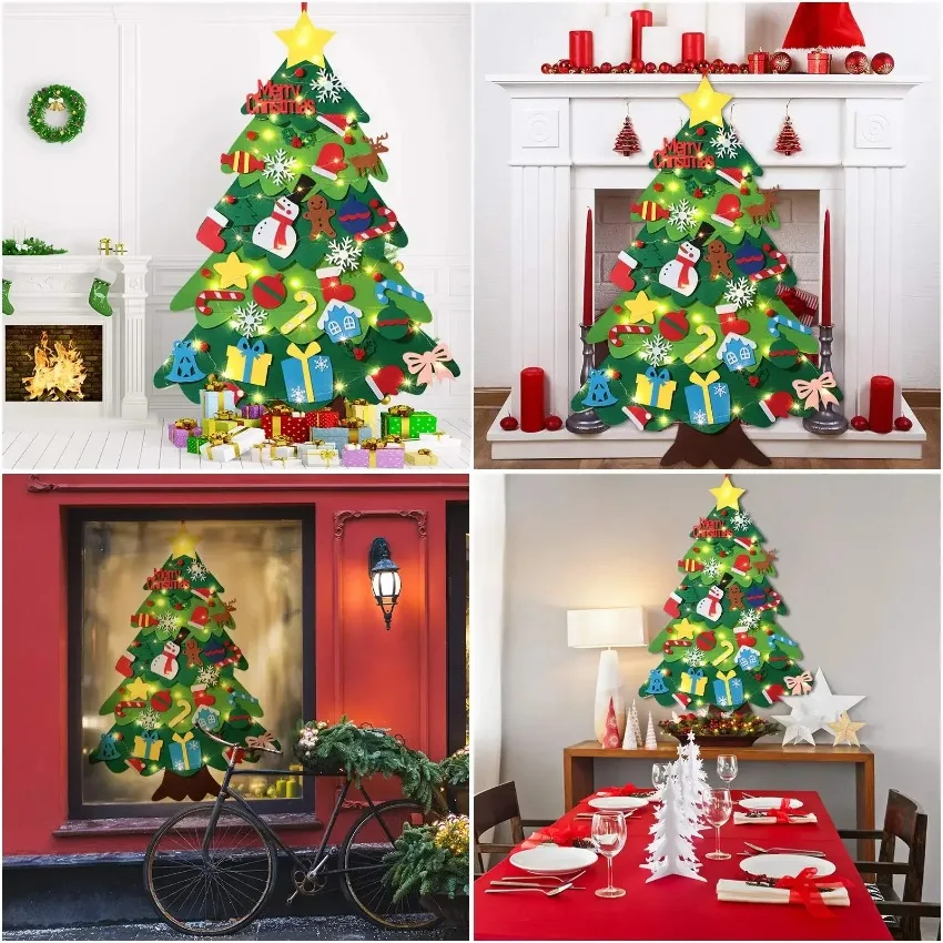 DIY Felt Christmas Tree with Detachable Ornaments, New Year Wall Hanging Decoration, Xmas Gift for Toddlers & Family Home Decor