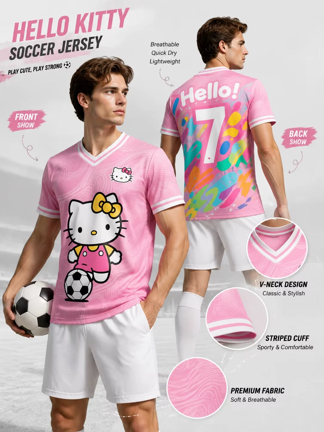 Hello Kitty 2026 Themed Soccer Jersey Sportswear Summer Cool Unisex Football Jersey Quick-Dry Sports T-Shirt Top Fan Gift