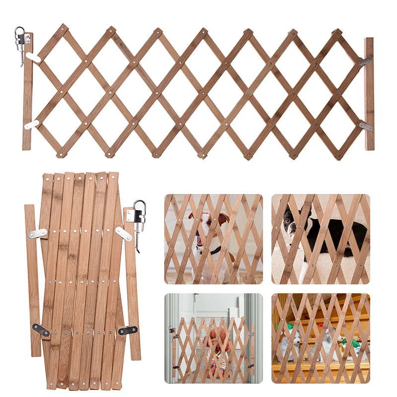 

Dog Wood Sliding Gate Wooden Expandable Gate Child Stair Safety Wooden Gate Retractable Wooden Fence