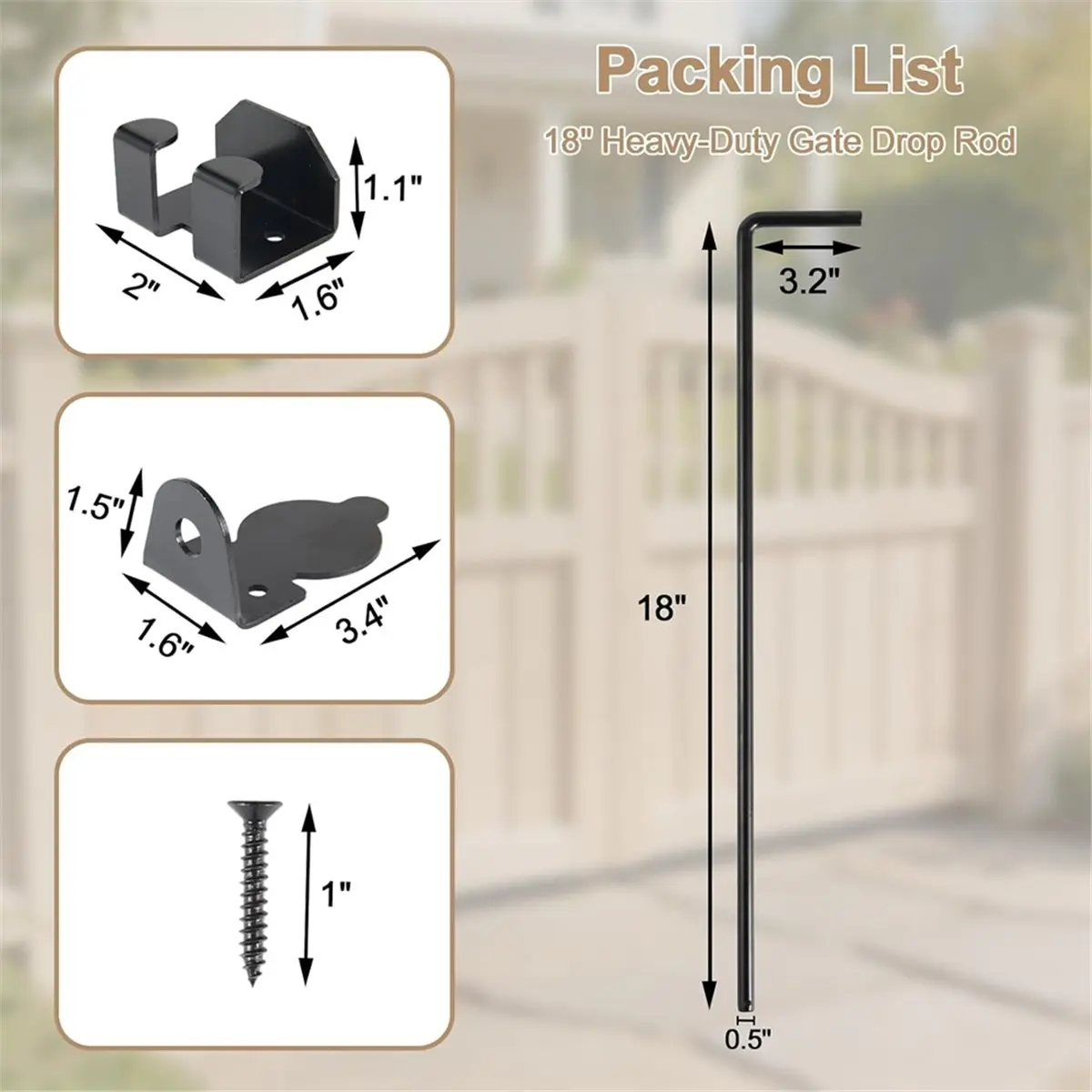 A95G 18" Cane Bolt Heavy Duty Drop Rod Gate Stopper Hardware,Gate Ground- for Wooden Fences Metal Doors