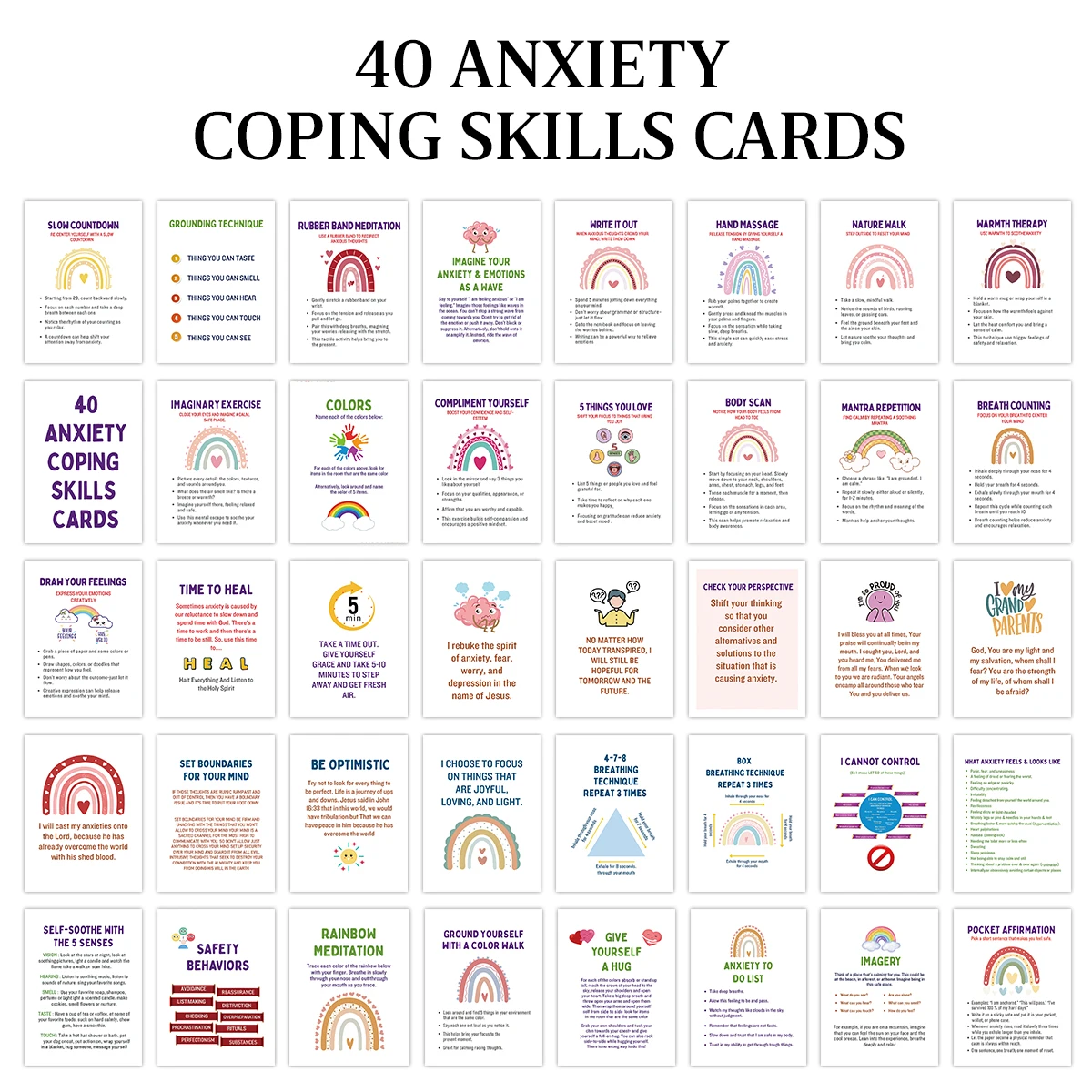 40 Stück Karten zur Angstpolsterung, christliche Werkzeugkarteikarten auf Glaube, Affirmationen, Geschenk für Therapeuten, Kirchengruppen