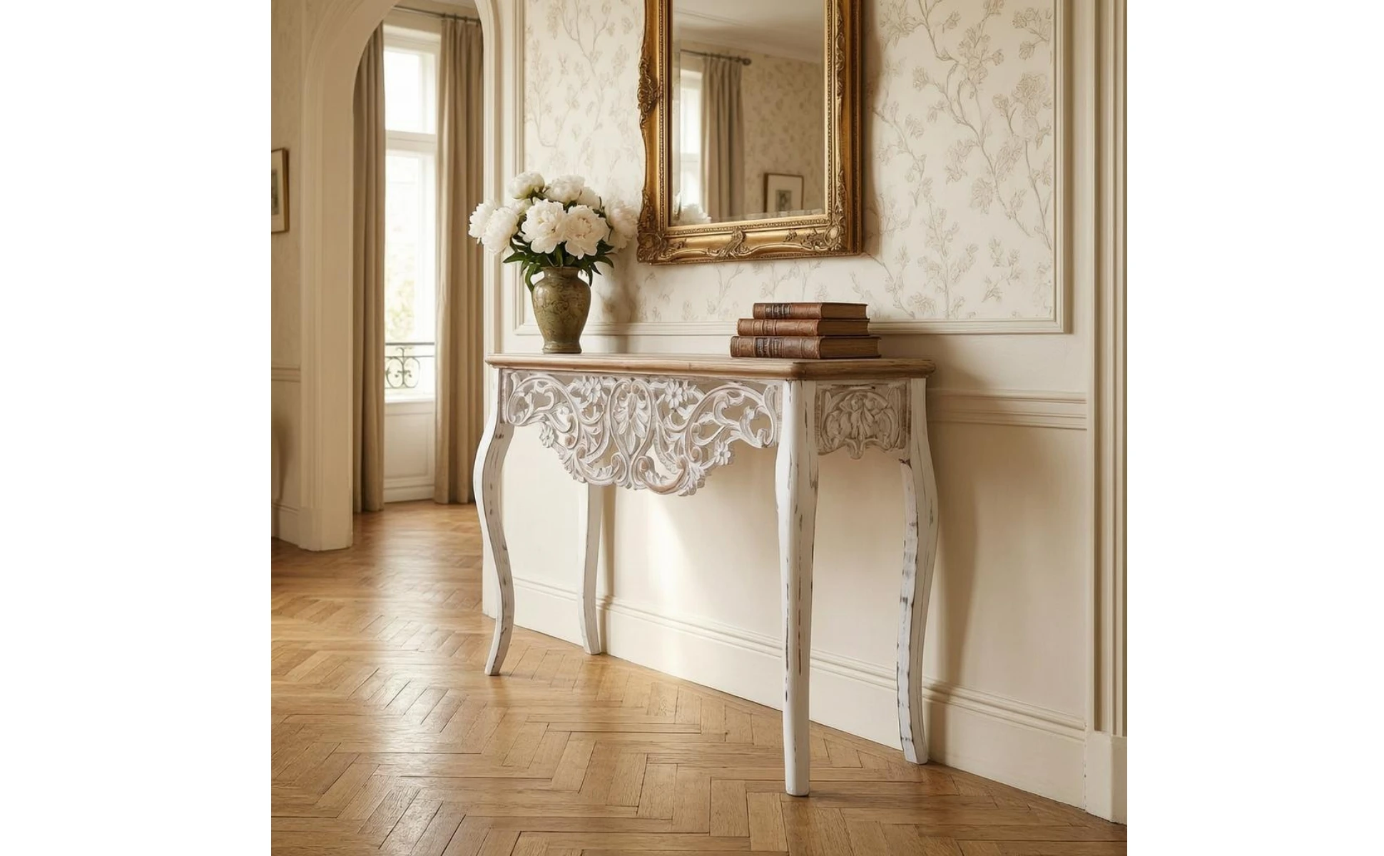 French Vintage Console Table Rectangular Solid Wood Top Wood Console Table Furniture Piece Cabriole Legs for Entryway French Vintage Console Table Rectangular Solid Wood Top Wood Console Table Furniture Piece Cabriole Legs for Entryway