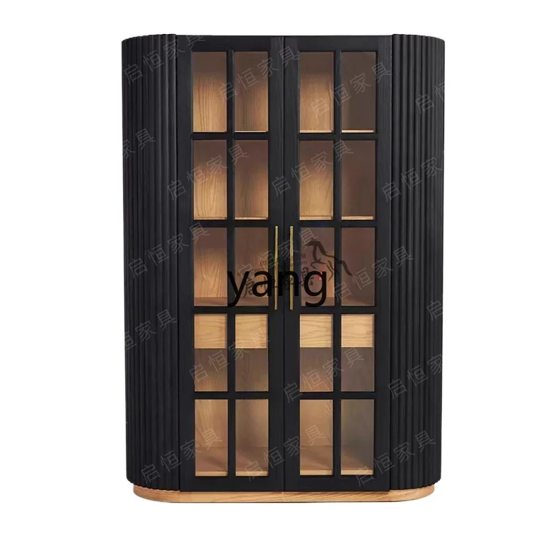 

LTT French retro solid wood bookcase American light luxury glass wine cabinet living room decorative cabinet