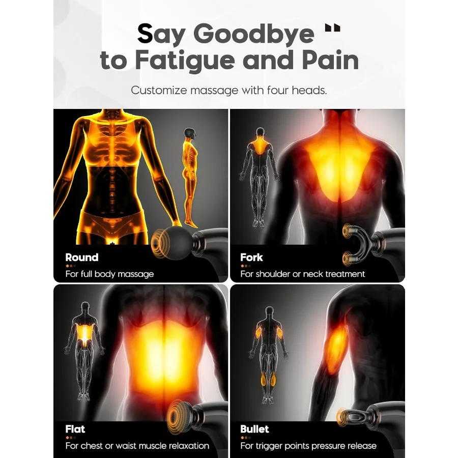 Pistola per massaggio FVZ con impugnatura di estensione aggiornata 10MM per terapia dei tessuti profondi Massaggiatore portatile per la schiena Ideale per le spalle del collo Wai