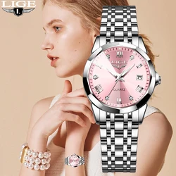 LIGE Elegant Ultrathin Nordic Simple Style Quartz Movement Women's Wristwatch Fashion Stainless Steel Bracelet Belt Woman Watch