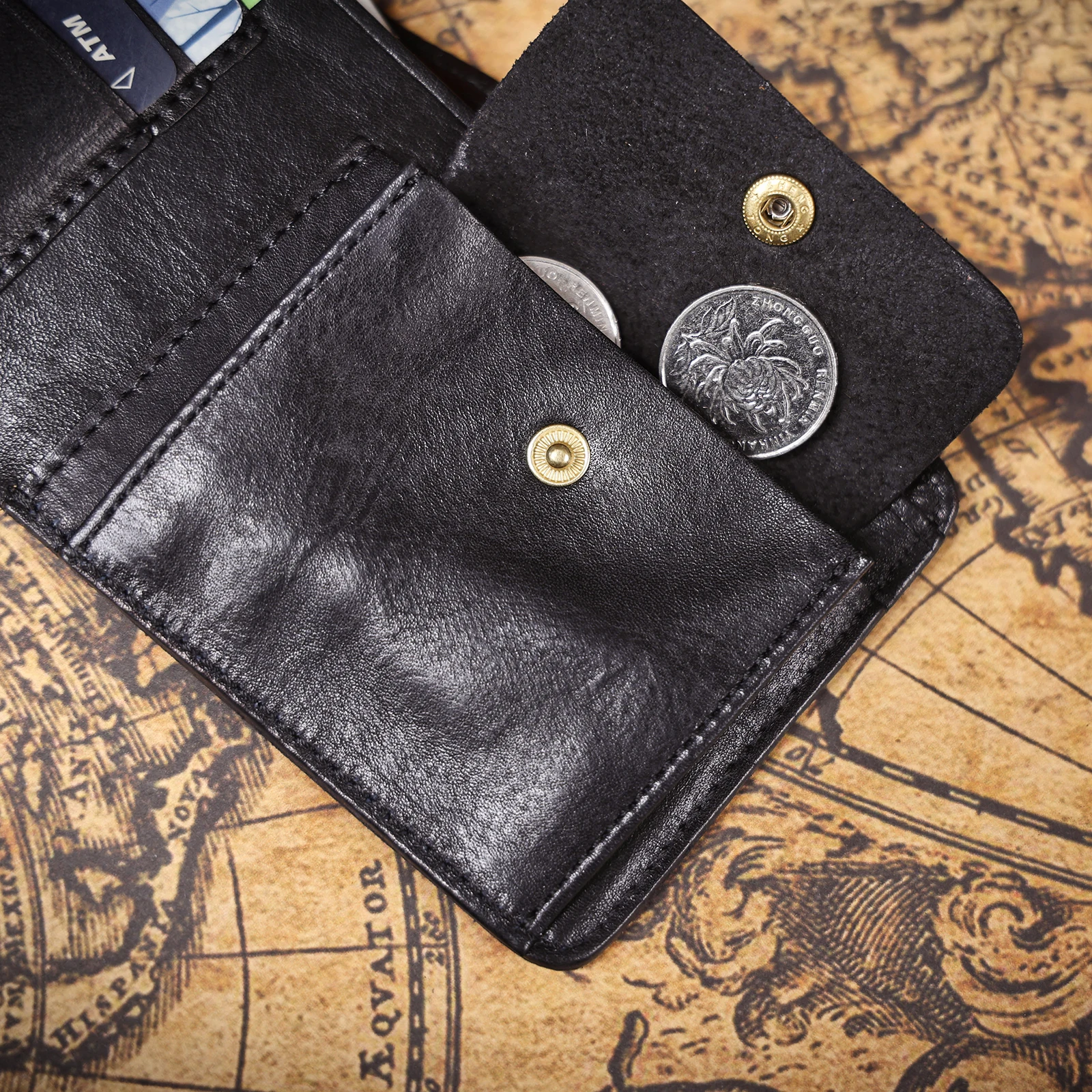 Vintage Herren Klassische Echtleder-Geldbörse Kreditkartenhalter Taschenbörse Rindsleder Retro-Stil – Detail 12