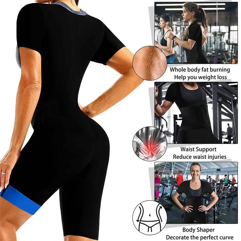 بدلة ساونا للنساء ، فقدان الوزن ، مدرب عرق الخصر ، تنحيف ، مشد لكامل الجسم ، بذلة ساونا ، سترة تمرين مع شورت ، 4 في 1