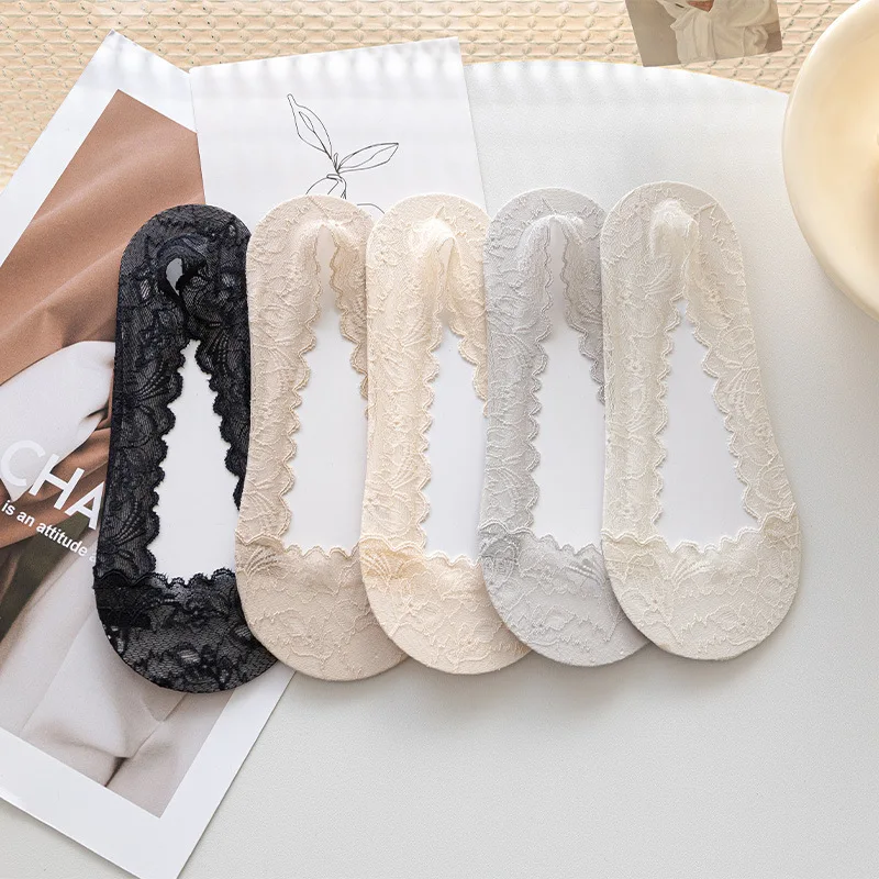 Onzichtbare sokken dames zomer dunne ondiepe mond katoenen onderkant siliconen antislip kanten bootsokken Calcetines De Barco