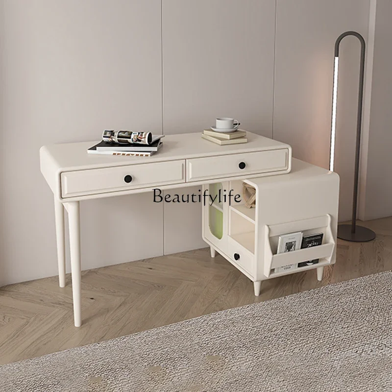 

yj5 Nordic Solid Wood Corner Extendable Cream Style French Modern Minimalist Computer Desk for Home Use