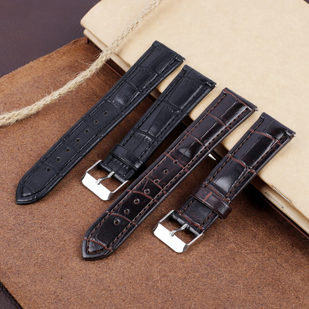 

High Quality Bamboo Pattern Leather Watch Band Strap 18mm 20mm 22mm 24mm Black Coffee Watch Band Bracelets Correas