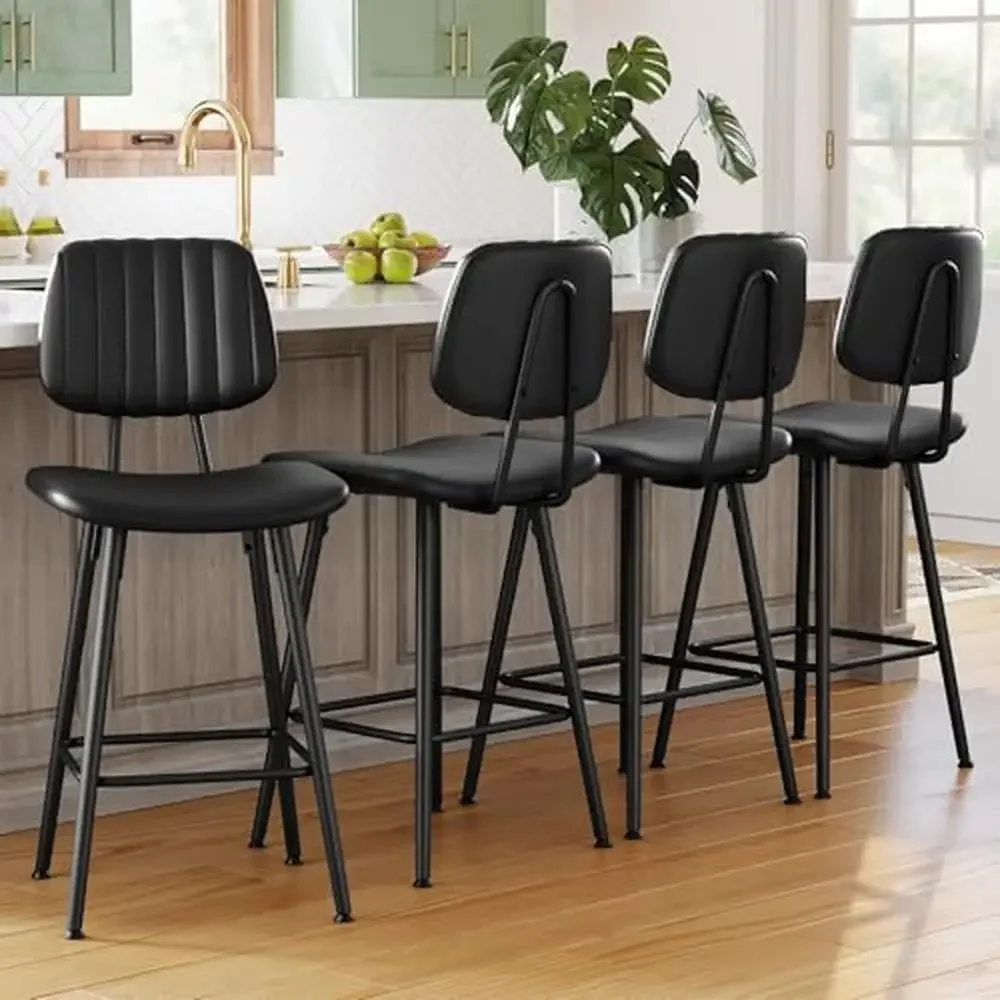 High Backrest Faux Leather Bar Stools Set of 4 Counter Height Upholstered Stools with Armless Design Sturdy Frame High Capacity