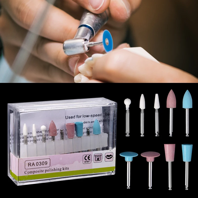 

9pcs/Box Dental Composite Polishing For Dentistry Low Speed Handpiece Contra Angle Kit RA0309 Resin Sanding Polishing Set