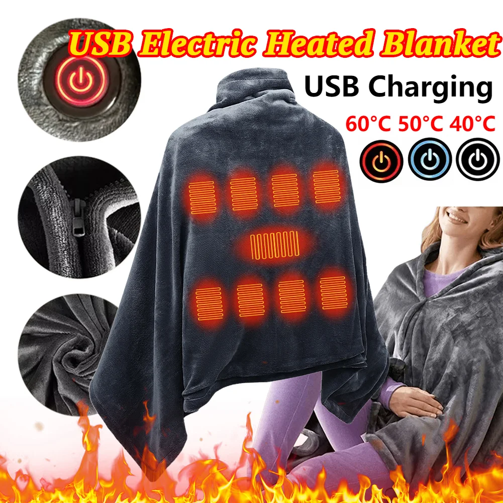 

USB Electric Heated Blanket 3 Heating Levels Fleece Heated Blanket Coral Velvet Blanket for Household and Office Warmer Blanket