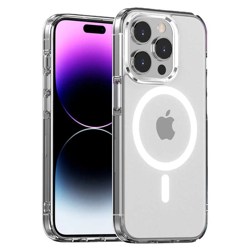 เคสโทรศัพท์แบบใสสำหรับ iPhone 11 12 13 14 15 PRO MAX สำหรับ MagSafe เคสชาร์จแบบแม่เหล็กไร้สายเคสขนาด7 8 XR xsmax