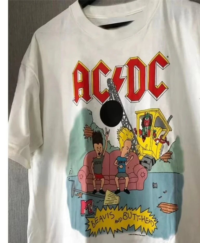

AC DC Beavis Butt-head Rock'n'Roll с принтом, новинка 2025, хлопковая футболка, мужская и женская одежда с короткими рукавами для пар, одежда для родителей и детей