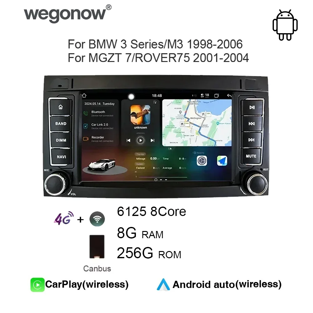 Wegonow Car Radio Android 13 Wireless Carplay For BMW 3 Series/M3 1998-2006 MGZT 7/ROVER75 2001-2004 In-car multimedia player