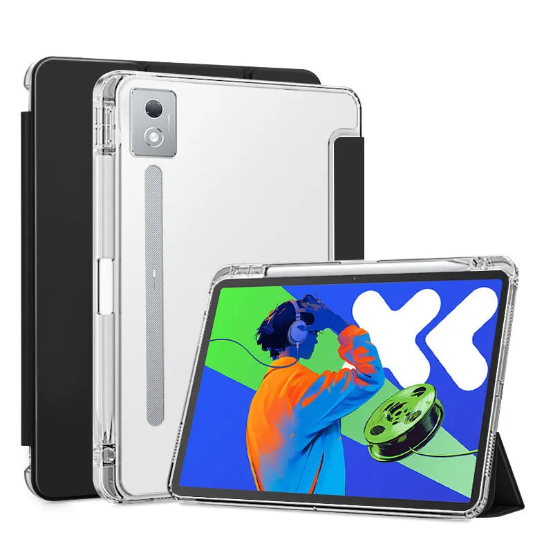 

For Lenovo Xiaoxin Pad Pro 12.7 2025/Lenovo Idea Tab Pro Case TB-375FC/373FU Trifold Stand Transparent Back Cover with Pen Slot