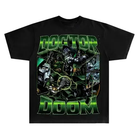 2026 summer new Marvel Doctor Doom Retro 90s Villain Collage Oversized Graphic T-Shirt Men Women Streetwear Tee