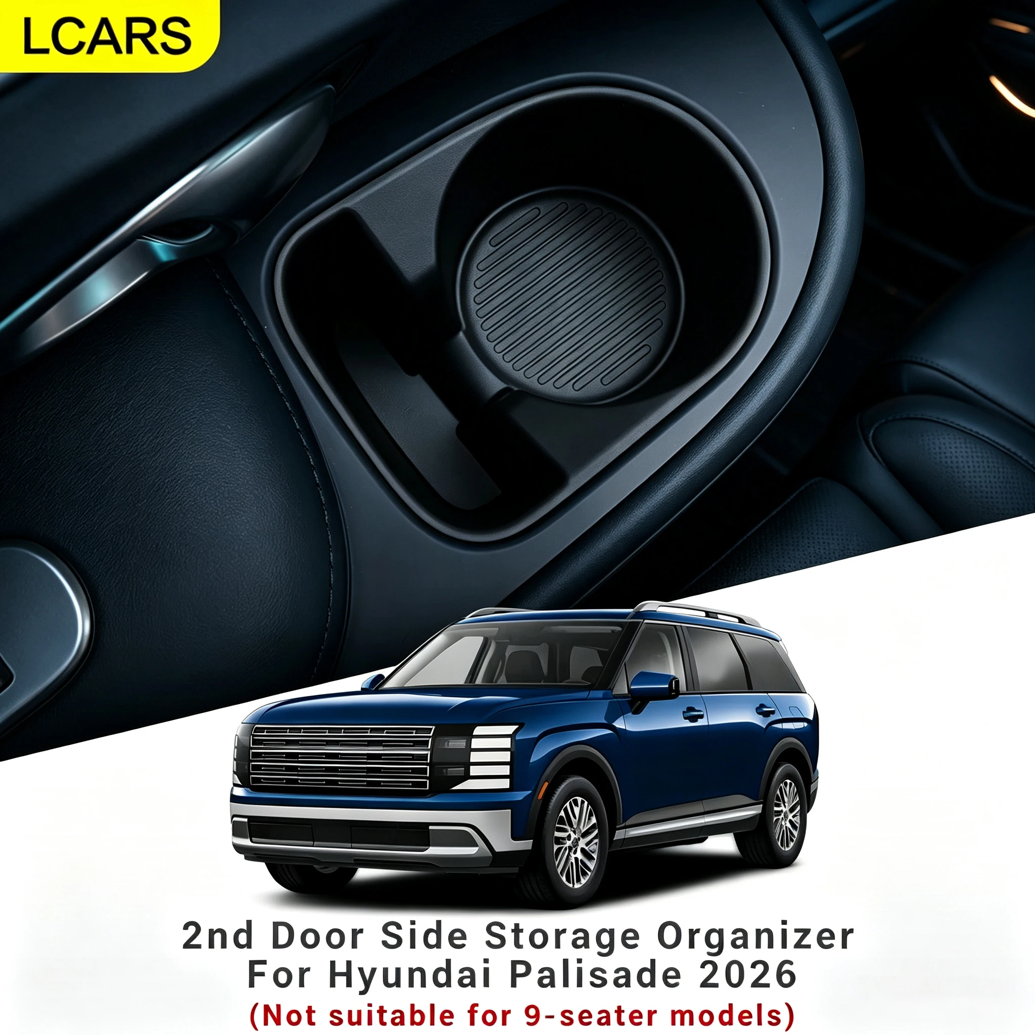 Lcars Is Suitable for 2026 Hyundai Palisade Second-Row Door Storage Organizer, Cup Holder Limiter, 2-Piece Set of Car Interior Accessories