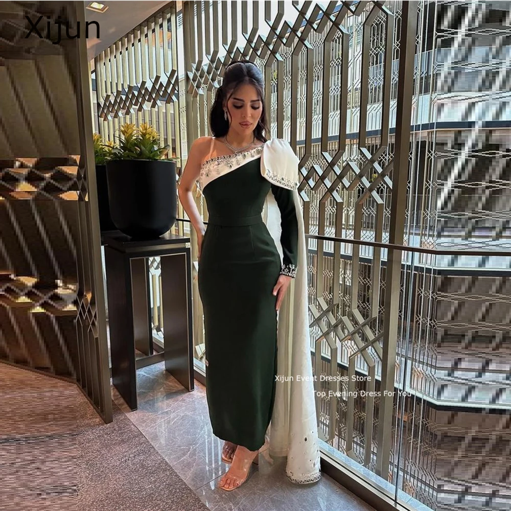 Xijun Luxury Green Evening Dress Dubai Beads One Shoulder Prom Gown Formal Occasion Prom Dress Gogerous Party Dress Abendkleider