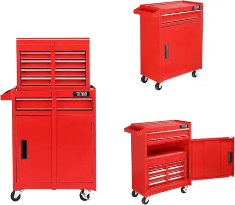 TUFFIOM 5-Drawer Rolling Tool Chest, Tool Storage Cabinet w/Drawers, Lockable Wheels, Detachable Top & Adjustable Shelf